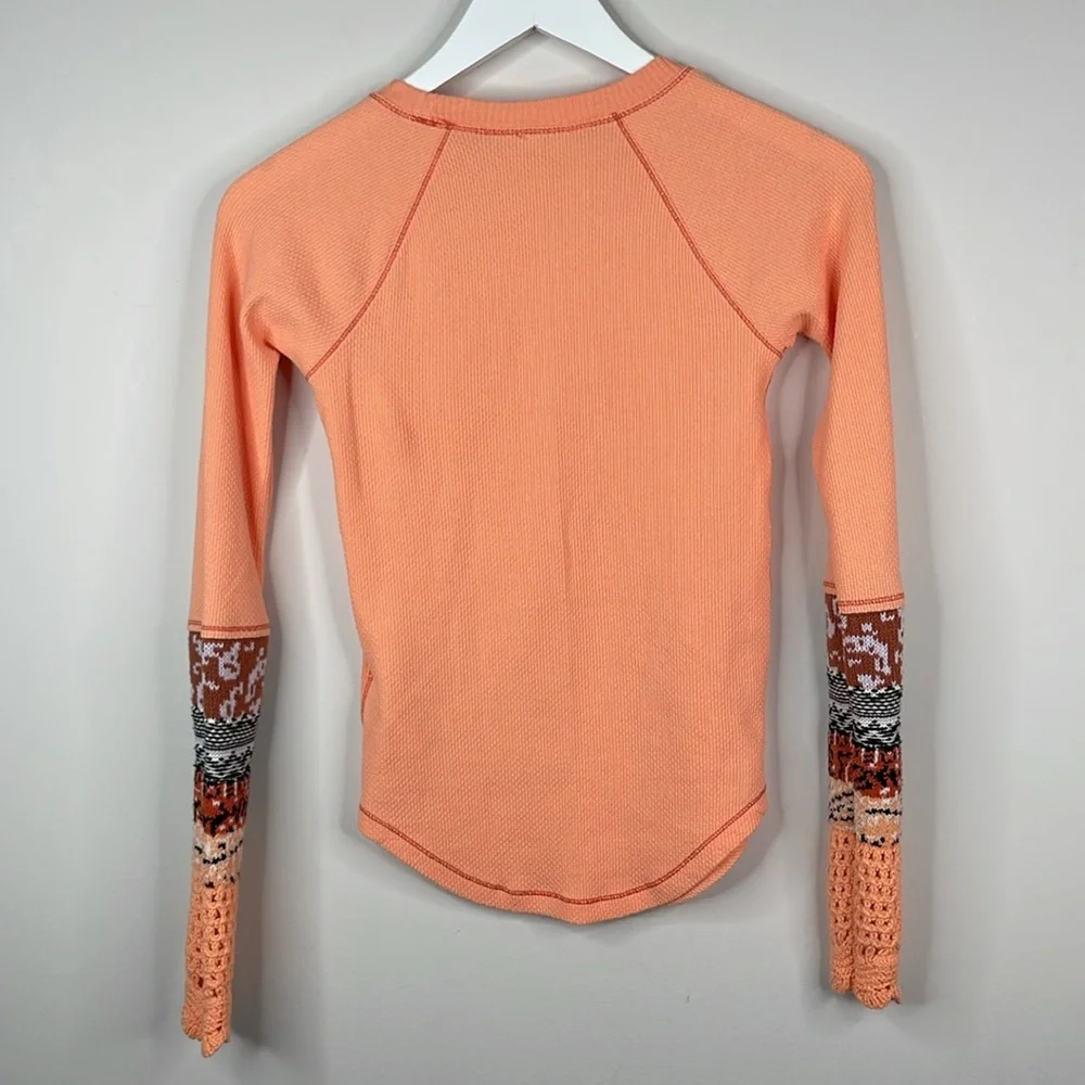 Free People in The Mix Cuff Thermal Top Desert Orange Combo Size XS
